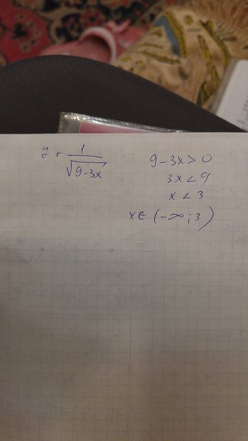 Найти область определения y=1/корень 9-3 х