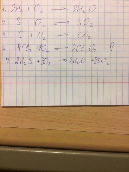 Закончи уравнение h2+o2 s+o2 c+o2 cl4+o2 h2s+o2