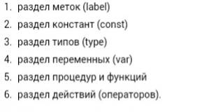 7класс из каких разделов состоит программа на языке pascal