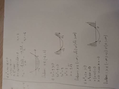 1) x^2+4x-12< 0. 2) 3x^2-9> 0. 3) {x^2+2x> 0 {x> 0.