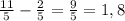 \frac{11}{5} - \frac{2}{5} = \frac{9}{5} =1,8