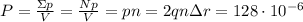 P = \frac{\Sigma p}{V} = \frac{Np}{V} = pn = 2qn\Delta{r} = 128\cdot10^{-6}