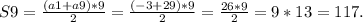 S9= \frac{(a1+a9)*9}{2} = \frac{(-3+29)*9}{2} = \frac{26*9}{2} =9*13=117.