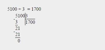 Как решить пример 5100 разделить на 3 в столбик днление