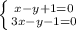 \left \{ {{x-y+1=0} \atop 3x-y-1=0}} \right.