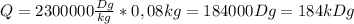 Q=2300000 \frac{Dg}{kg} *0,08kg=184000Dg=184kDg