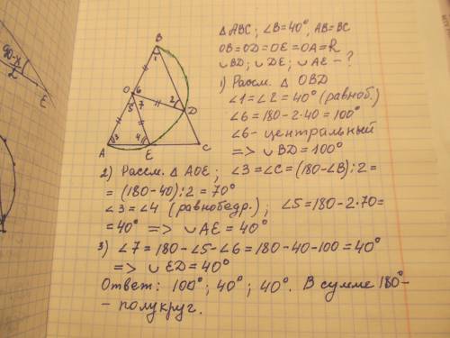 Кут при вершині рівнобедренного трикутника дорівнюе 40°. одна з бічних сторін цього трикутника є діа