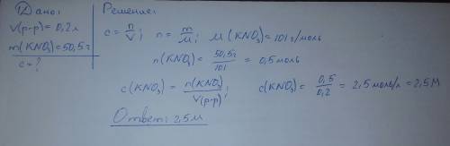 Определить молярную концентрацию водного раствора, в 200мл которого содержится 50,5г нитрата калия.