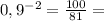 0,9^{-2} = \frac{100}{81}=