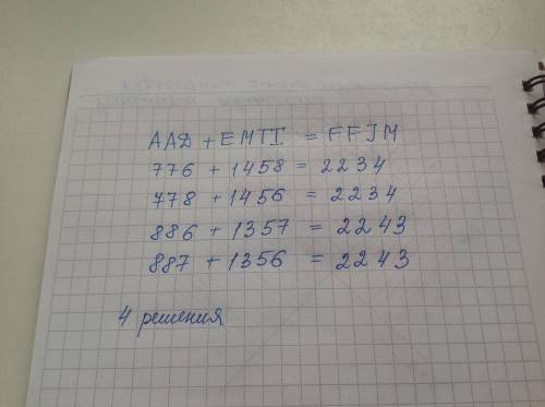 Уребусі aad+emti= ffjm однакові букви зображують однакові числа, а різні - різні. (використовуйте ци