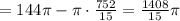 =144\pi -\pi \cdot \frac{752}{15}=\frac{1408}{15}\pi