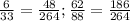 \frac{6}{33} = \frac{48}{264} ;\frac{62}{88}= \frac{186}{264}