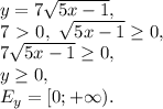 y=7\sqrt{5x-1}, \\ 7\ \textgreater \ 0, \ \sqrt{5x-1}\geq0, \\ 7\sqrt{5x-1}\geq0, \\ y \geq 0, \\ E_y=[0;+\infty).