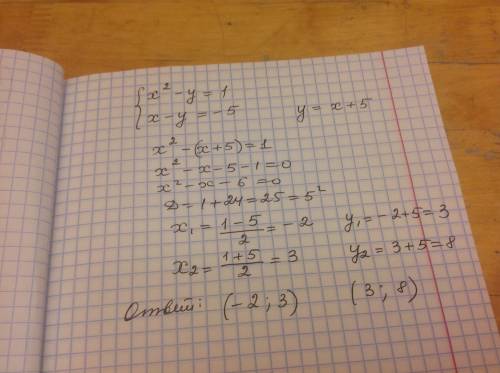 Решите систему уравнений подставки x²-y=1 x-y=-5 желательно рассписывать