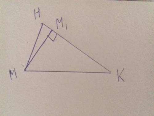 Втреугольнике mhk построить высоту mm1 :