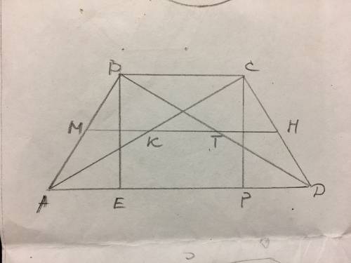Діагональ трапеції ділить середню лінію на відрізки, довжини яких відносяться як 11: 21. знайти біль