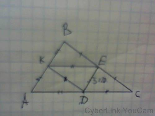Втреугольнике авс де - средняя линия. площадь треугольника сде равна 20. найдите площадь треугольник