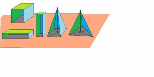 Начертите стол на котором будут находиться: куб, 2 разных параллепипеда, 4-х угольная пирамида, триу