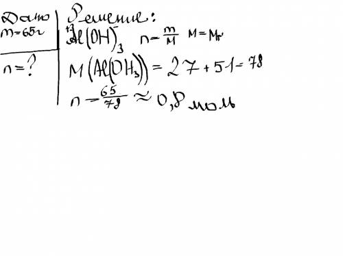 Вычислите количество вещества в 65г гидроксида алюминия
