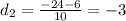 d_{2} = \frac{-24-6}{10} =-3