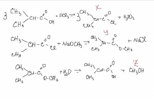 Определить х,y,z: (ch₃)₂chcooh+pcl₃=x x+ch₃ona=y y+h₂o=z