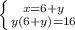 \left \{ {{x = 6 + y} \atop {y(6+y) = 16}} \right.