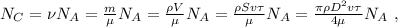 N_C = \nu N_A = \frac{m}{\mu} N_A = \frac{ \rho V }{\mu} N_A = \frac{ \rho S v \tau }{\mu} N_A = \frac{ \pi \rho D^2 v \tau }{ 4 \mu } N_A \ ,