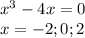 x^3-4x=0 \\ x=-2;0;2