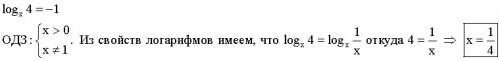 Корнем уравнения log↓x 4=-1 является число: 4, 1/4, 1, не имеет корней.