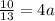 \frac{10}{13} = 4a