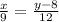 \frac{x}{9} = \frac{y-8}{12}