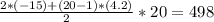 \frac{2*(-15) + (20 -1)*(4.2) }{2} *20=498