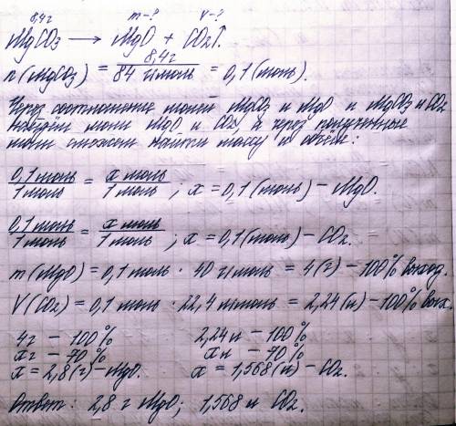 75 обчисліть масу магній оксиду та об'єм вуглекислого газу (н.у),одержаних при термічному розкладі м