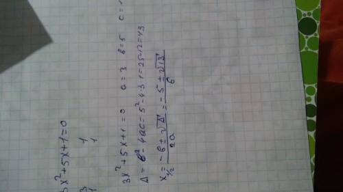 7.имеет два корня уравнение. 1)3x^2+5x+1=0