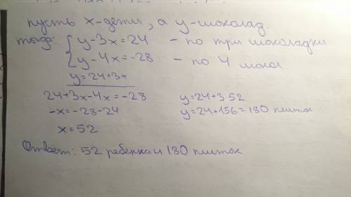 Контейнер с шоколадом если каждому ребенку дать по 3 плитки шоколада то останется 24 плитки а если к