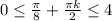 0 \leq \frac{ \pi }{8} + \frac{\pi k}{2} \leq 4