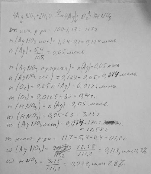 После пропускания электрического тока через 100 мл раствора нитрата серебра плотность 1,17 мл с конц