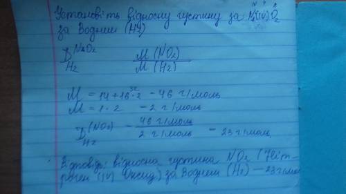 Установіть відносну густину нітроген (iv)оксиду за воднем 2. визначте відносну густину хлору за пові