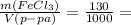 \frac{m(FeCl_3 )}{V(p-pa)} = \frac{130}{1000} =