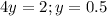 4y=2; y=0.5