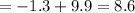 =-1.3+9.9=8.6