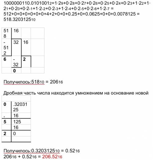 Представить 1000000110.0101001в двоичной с.с.в 16 ную с.с. только с решением