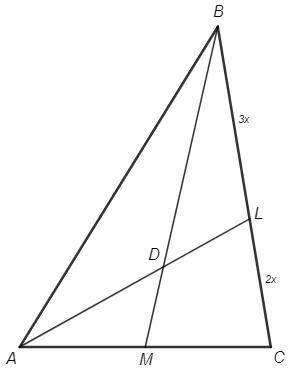 Втреугольнике авс стороны ав и ас равны 6 и 4 соответственно. в каком отношении медиана вм разбивает