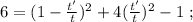 6 = ( 1 - \frac{t'}{t} )^2 + 4 ( \frac{t'}{t} )^2 - 1 \ ;