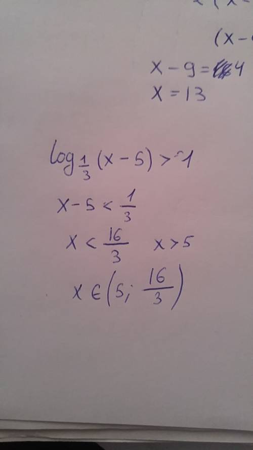 Решение неравенства log 1/3(x-5)> 1 , решите на бумаге