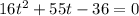 16 t^{2} +55t-36=0