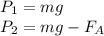 P_1=mg\\&#10;P_2=mg-F_A