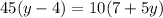 45(y-4)=10(7+5y)