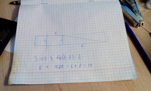 Начерти фигуру по описанию и найди ее площадь.к прямоугольнику со сторонами 5 см и 2 см приложен пря