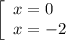 \left[\begin{array}{l} x=0 \\ x=-2 \end{array}